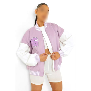 Service OEM ODM 2026 – Blouson universitaire violet pour femme avec manches blanches et logo brodé 06, manches longues, idéal pour l'automne - Product Image 3
