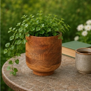 Jardinière en bambou massif artisanale, moderne, pour intérieur/extérieur, écologique, pot à fleurs au fini grain naturel, récipient pour plantes de jardin - Product Image 3