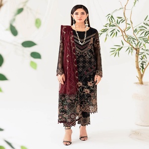 ชุดสูทงานแต่งงานของผู้หญิง3ชิ้นชุดชีฟองออกแบบโดยนักออกแบบปากีสถาน Ramsha rangoon 10เย็บ salwar และส่าหรีสำหรับเด็กผู้หญิง - Product Image 4