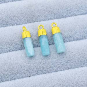 Pendentif cylindrique en amazonite naturelle, capuchon plaqué or, breloque en tube de pierre précieuse, bijou fait main, cadeau pour la Saint-Valentin - Product Image 2