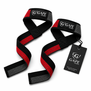 Sangles de levage GAPE SPORTS noires et rouges en polyester et nylon, haute élasticité, antidérapantes, pour la musculation et l'entraînement de force - Product Image 1
