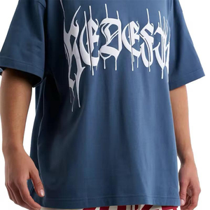 เสื้อยืดพิมพ์ลายพัฟฟ์ ดีไซน์ล่าสุดปี 2025 สำหรับผู้ชาย ปรับแต่งโลโก้ได้ ผ้าฝ้าย 100% สีน้ำเงิน ทรงโอเวอร์ไซส์ ระบายอากาศได้ดี เป็นมิตรกับสิ่งแวดล้อม - Product Image 6