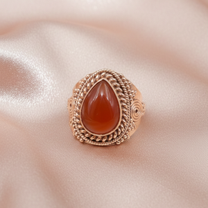 Anillo de Piedra Preciosa Natural de Cornalina Naranja en Forma de Lágrima, Plata 925, Chapado en Oro Rosa y Oro Amarillo, Joyería Vintage Hecha a Mano, Regalo - Product Image 6