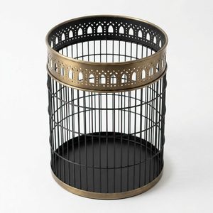 Handmade 26 cm Black Antique Brass Galvanised Iron Wire Basket Pierced Arch Collar Chhalni Punch Plate Elegant Waste Bin H - Product Image 1