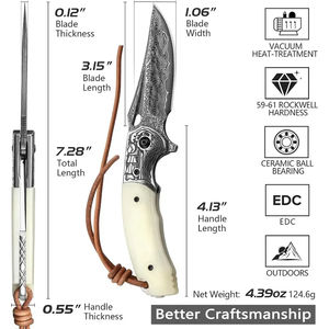 Couteau de poche multifonctionnel Burraq fait main en acier Damas avec étui en cuir, idéal pour un cadeau d'anniversaire ou un cadeau pour témoin de mariage - Product Image 2