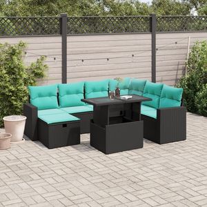 Juego de sofás de jardín de ratán sintético negro de 8 piezas con cojines, colección de muebles de patio - Product Image 1