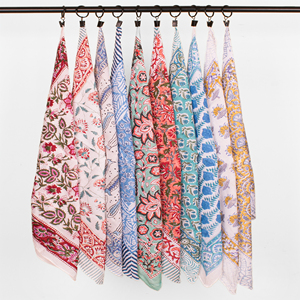 Wholesale Breathable Eco-Friendly Multifunctional Square Non-Woven Cotton Sanganeri Floral Block Print <b>Tie</b> <b>Back</b> Bandana Headband - Product Image 1