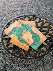 Posavasos Decorativos Cuadrados Modernos de Resina y Madera, Hechos a Mano, Accesorios para Bebidas para Sala de Estar, Cocina y Oficina - Product Image 4