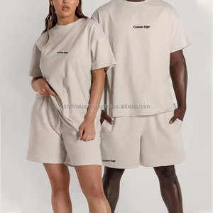 Ensemble T-shirt et short décontracté pour homme en coton de haute qualité, coupe ample, noir uni, vente en gros - Product Image 1