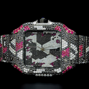 Reloj de acero inoxidable con incrustaciones de moissanita multicolor, completamente cubierto de moissanita, con cristal de zafiro y movimiento de cuarzo. - Product Image 2