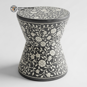 Mesa auxiliar hecha a mano con incrustaciones de hueso en blanco y negro – Mueble decorativo de diseño - Product Image 1