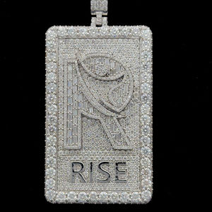 Custom Square Card Letter <b>Name</b> Pendants for Men HipHop Rock Rapper <b>Necklace</b> <b>Solid</b> Back Micro Pave Moissanite Customized Jewelry - Product Image 3