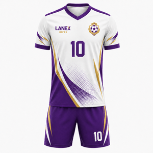 Modern <b>Soccer</b> Kit White Purple with Gold Accent Lines Premium Football Uniform Set with Lightweight Fabric and Custom Number - Product Image 1