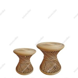 Portable Bone Inlay Console Bamboo Stool Handwoven Boho <b>Pouffe</b> Ottoman Set of 2 Natural Bamboo Wicker for Bedroom Living Area - Product Image 4