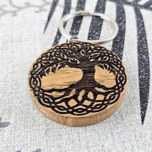 Tree of Life Wooden Keychain – Intricate Knotwork Roots & <b>Leaves</b>, Custom Engraved Oak Keyring, Personalized Gift, - Product Image 3