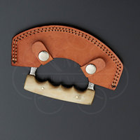 Couteau Ulu en acier Damas fait main sur mesure, manche en os de vache avec étui en cuir, couteau de chef pour hacher et couper, couteau à pizza