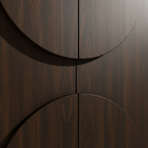 Buffet en bois moderne demi-cercle, meuble de rangement en bois à 4 portes avec panneau en arc, design moderne en arc - Product Image 5