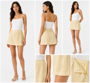 Ensemble jupe d'été chic et moderne pour femme - Haut côtelé blanc associé à une mini-jupe jaune décontractée, deux pièces en gros - Product Image 5