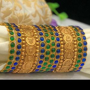 Kemp Temple Antique Gold Plated <b>Copper</b> & Brass <b>Bangles</b> with Pearl and Diamond Accents - Product Image 1