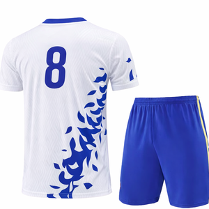 Conjunto de Camiseta de Fútbol Sublimada Personalizada, Blanca y Azul, con Nombre del Jugador, Manga Corta, Cuello en V, Secado Rápido, Unisex, para Adultos - Product Image 3