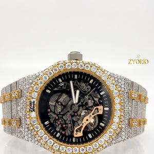Reloj de Lujo Automático con Esqueleto y Diamantes de Moissanita para Hombre, Bicolor Oro y Plata, Mecánico Analógico de Pulsera con Bisel Engastado y Caja - Product Image 3