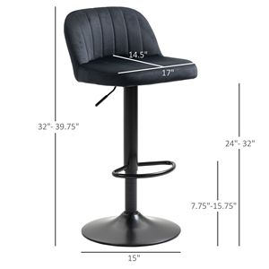 Tabourets de bar pivotants réglables en noir avec revêtement en tissu doux au toucher velours - Product Image 3