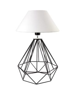 Modern Geometric Metal Table <b>Lamp</b> with White Fabric Shade <b>Black</b> Wireframe <b>Bedside</b> Desk <b>Lamp</b> Contemporary Home Decor Accent Light - Product Image 3