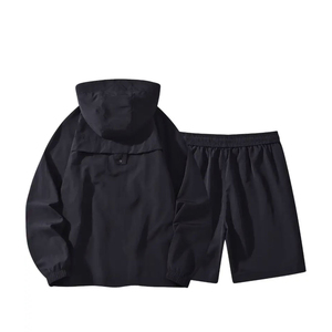 Winter Custom Two Piece Hooded Windbreaker Short Jacket <b>Set</b> Mens Plus Size Solid Tracksuit Short <b>Set</b> - Product Image 2