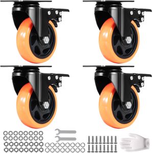 Set di 4 Ruote Girevoli da 4 Pollici, Capacità di Carico 350 Libbre, Acciaio di Sicurezza A/B con Blocco, PVC 125mm Silenziose, 100kg, Usate - Product Image 1