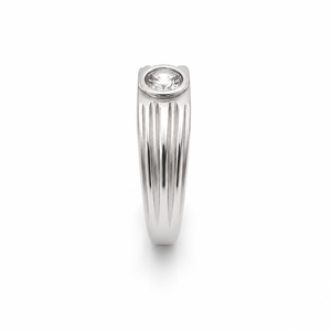 925 Sterling <b>Silver</b> Bezel Set Round Moissanite Ribbed Band <b>Ring</b> for <b>Men</b> Minimalist Wedding Engagement Daily Wear Jewelry Gift - Product Image 4