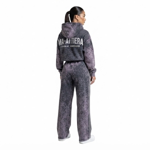 Conjunto de Sudadera Corta y Pantalones Jogger de Pierna Ancha para Mujer, Estilo Acid Wash Gris Oscuro, de Algodón y Felpa, Ropa Deportiva Urbana, Venta al Por Mayor OEM - Product Image 2
