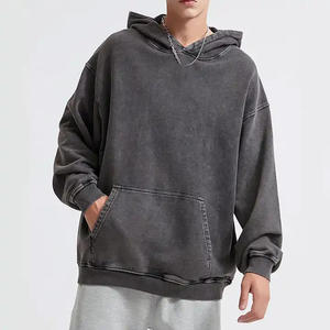 Custom Blank Regular Fit Luxury Gsm <b>Grey</b> Black Vintage Distressed Wholesale <b>Men</b> Acid Wash Hoodie - Product Image 4