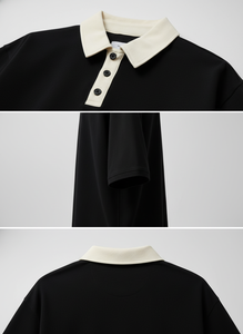 Men's <b>Black</b> Oversized <b>Polo</b> Shirt Contrast Collar Short Sleeve Casual <b>Top</b> - Product Image 5