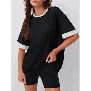 T-shirts Oversize FOXA 2025 pour Femmes Grandes Tailles – Hauts d'Entraînement d'Été à Manches Courtes, Blocs de Couleurs, Motifs Animés – XS XXS - Product Image 3