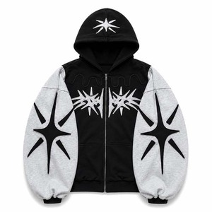 Sweat-shirt à capuche noir pour homme, coupe ample, design personnalisé, imprimé étoiles, fermeture éclair, style streetwear, vêtements d'automne, sweats à capuche pour homme - Product Image 5