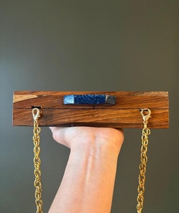 Vintage Women's Stylish Wooden Resin Clutch Bag Portable Fashion Handbag Zipper Open Cover f - Product Image 3