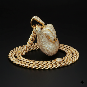 Pendentif personnalisé en forme de geste Shaka, serti de diamants micro-pavés, fabriqué à la main en argent 925 plaqué or jaune - Product Image 2