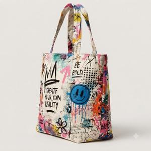 Bolsa de Mano de Lona de Algodón con Estampado de Grafiti, Gran Capacidad, Bolso de Hombro para Mujer, Ecológico, Reutilizable, Arte Urbano, Compras - Product Image 2