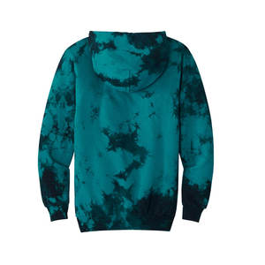 เสื้อฮู้ดดี้ผู้ชายสีเขียวอมฟ้าและสีดำลายมัดย้อม แขนยาว มีเชือกผูก กระเป๋าจิงโจ้ สไตล์ลำลอง สตรีทแวร์ รับสกรีนโลโก้ - Product Image 2