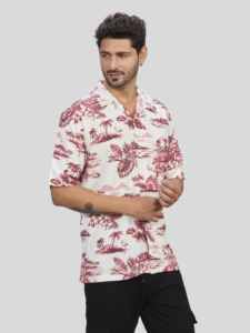 เสื้อเชิ้ตฮาวายลำลองผู้ชาย แขนสั้น ลายดอกไม้ ผ้าวิสโคส สำหรับวันหยุดฤดูหนาว ปกคอพับ ติดกระดุมเม็ดเดียว ระบายอากาศได้ดี ป้องกันรังสียูวี - Product Image 2