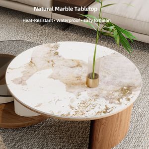 Juego de Mesa de Centro Redonda de Madera con Ruedas Giratorias y Espacio de Almacenamiento - Product Image 5