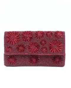 Handmade Beaded Floral Clutch Bag <b>Purse</b> <b>Red</b> Rectangular Shape Silk Embroidery Craft Party <b>Purse</b> - Product Image 1