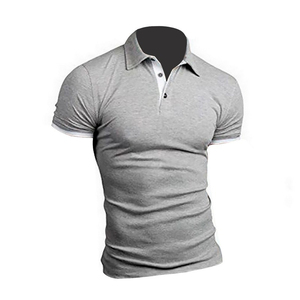 Polo noir pour homme à manches courtes, couleur unie, tricoté, style décontracté avec col et poignets bleus - Product Image 2