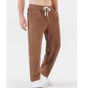 OEM Wholesale Custom Lightweight Cotton Canvas Open Bottom <b>Brown</b> <b>Joggers</b> Breathable Eco-Friendly Casual Sweatpants Blank Men's - Product Image 2