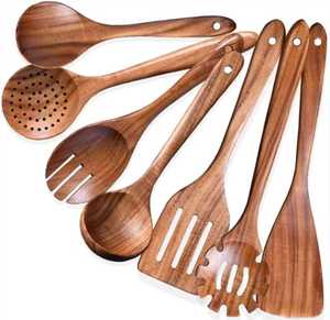 Contemporary 7-Piece Bamboo Cooking Utensil Collection Professional Wooden Slotted Spatula and Pasta Server <b>Set</b> - Product Image 2