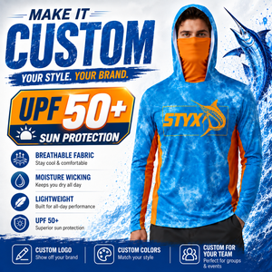 เสื้อตกปลาแขนยาวมีฮู้ดพร้อมผ้าคลุมหน้า UPF50+ รับทำโลโก้ เสื้อผ้ากีฬากลางแจ้ง แห้งเร็ว รับผลิตแบบ OEM ODM ขายส่ง - Product Image 1