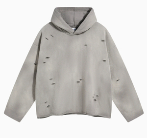 Sweat-shirt à capuche surdimensionné pour homme STURDY GRIP WEARS, couleur unie, design déchiré, style streetwear décontracté, sweat-shirts tricotés - Product Image 1