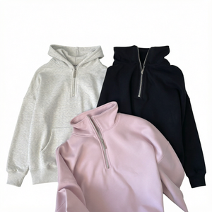 เสื้อพูลโอเวอร์แบบซิป 1/4  คอกลม  สำหรับทุกเพศ  ผู้หญิง  ผ้าฝ้าย 80% โพลีเอสเตอร์ 20%  แบบมีฮู้ด - Product Image 4