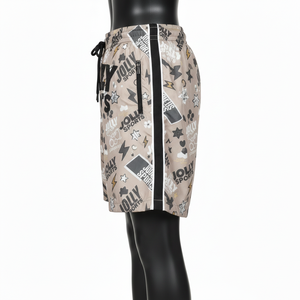 กางเกงขาสั้นผู้หญิงผ้าโพลีเอสเตอร์คุณภาพสูง สีเบจ ดำ ขาว แถบข้างพิมพ์ลายแบบซับลิเมชั่นตามสั่ง - Product Image 3