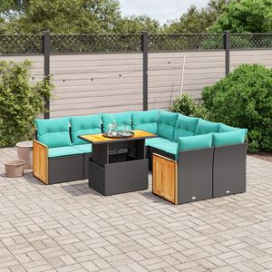 Set di divani da giardino in polyrattan nero da 9 pezzi con cuscini, eleganti mobili da esterno - Product Image 1